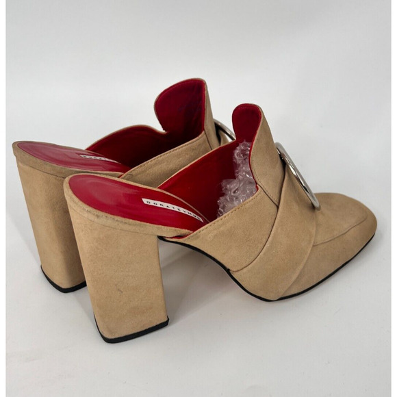 DORATEYMUR Munise Designer Beige Suede Mules Pumps Block Heel EU 41 / US 11 - Picture 5 of 11
